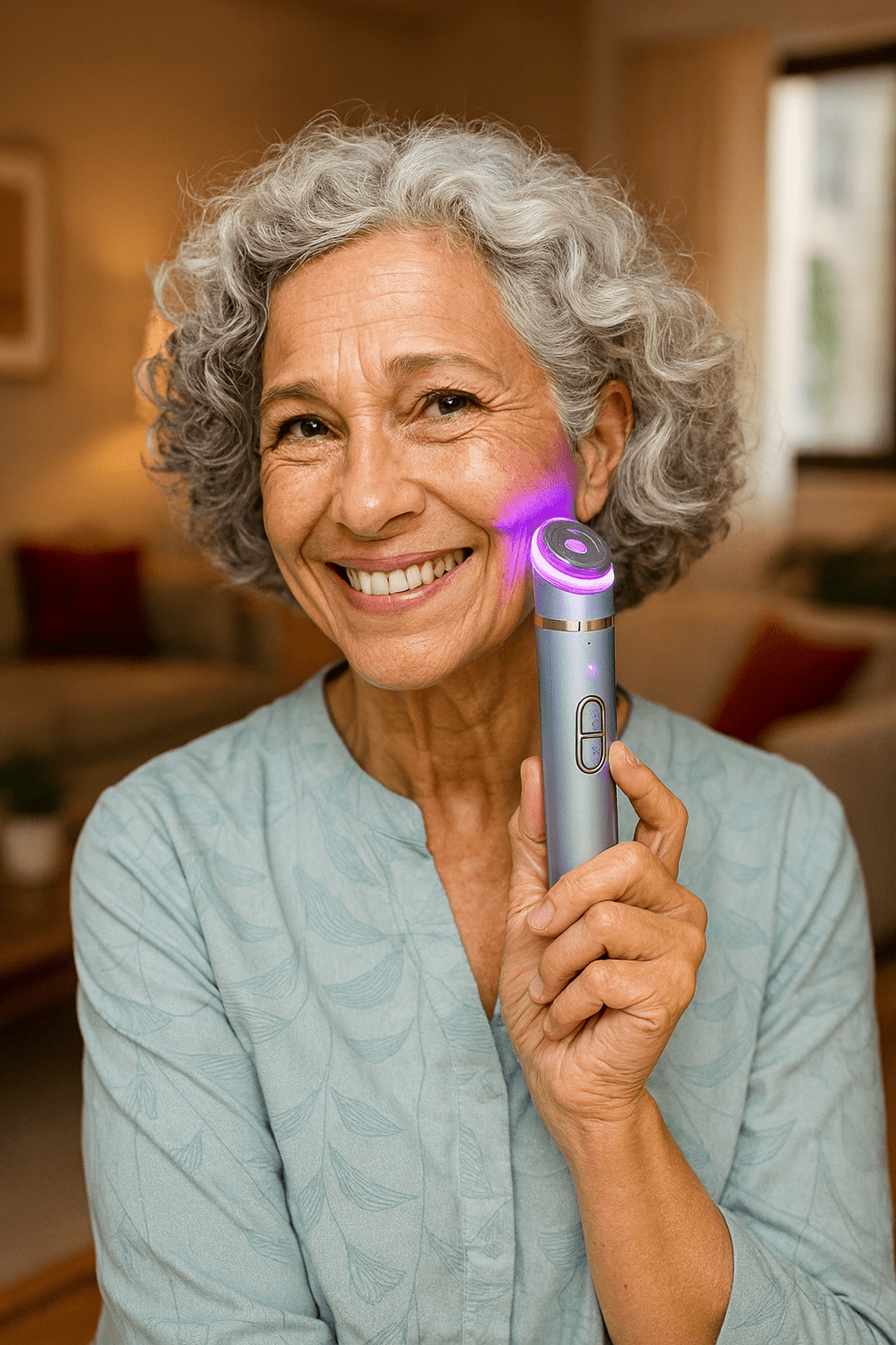 Femme utilisant Lurea avec la LED violette